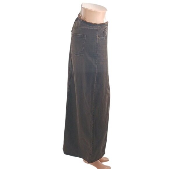 Wild Fable Skirt Brown Distressed Maxi Denim Slit Low Rise Womens Size 2 - Picture 5 of 8